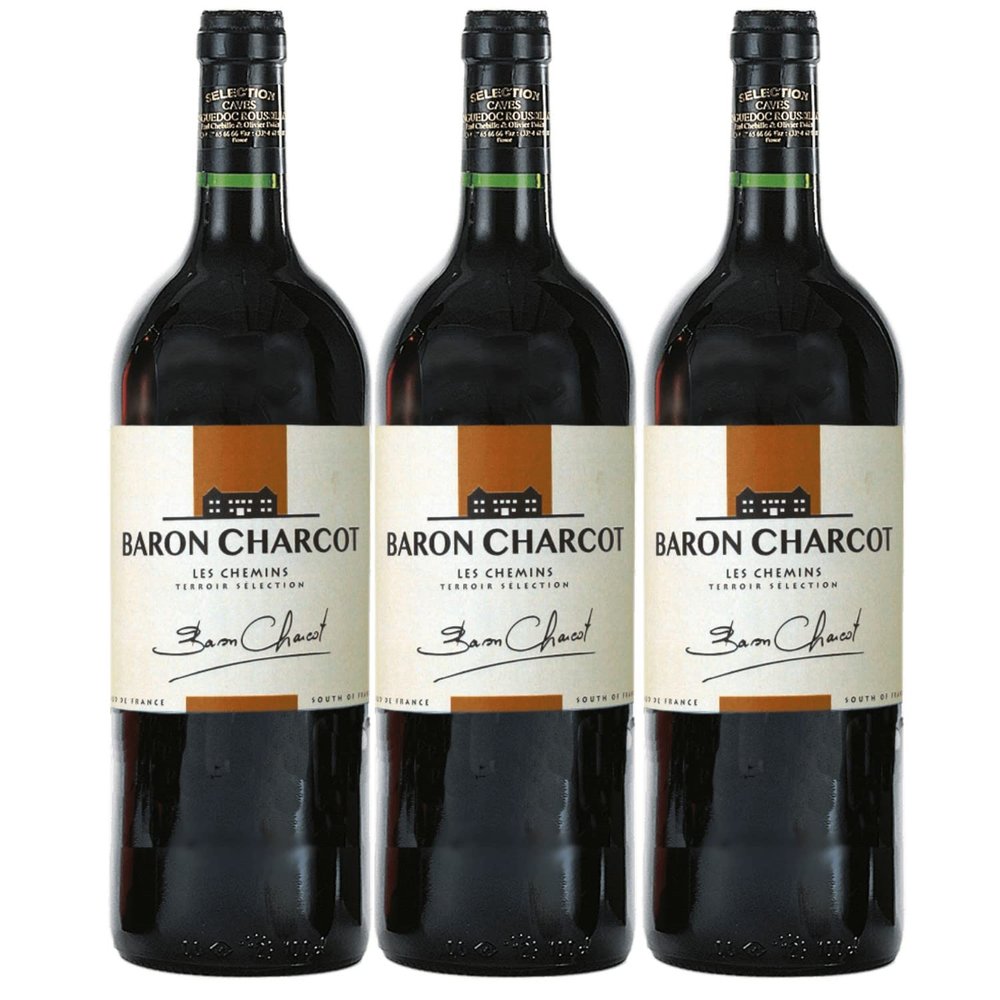 Les Vins de Saint Saturnin Baron Charcot Red Wine, Vin de Pays de l’Hérault, Dry, France, incl. FineWert eBook (3 x 1 L)