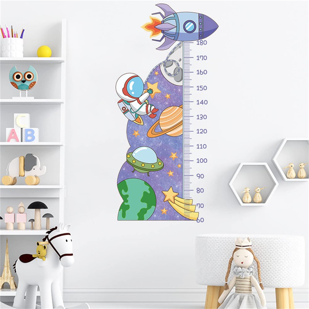 Boy's Growth Chart Wall Sticker, 180 cm, Astronaut Spaceship & Rocket, Starry Sky