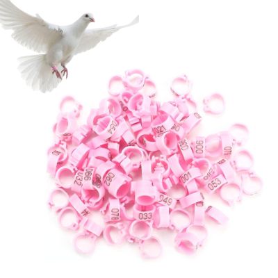 Cyrank 100 Pack Pigeon Rings, 8 mm Numbered Plastic Leg Bands (Pink)