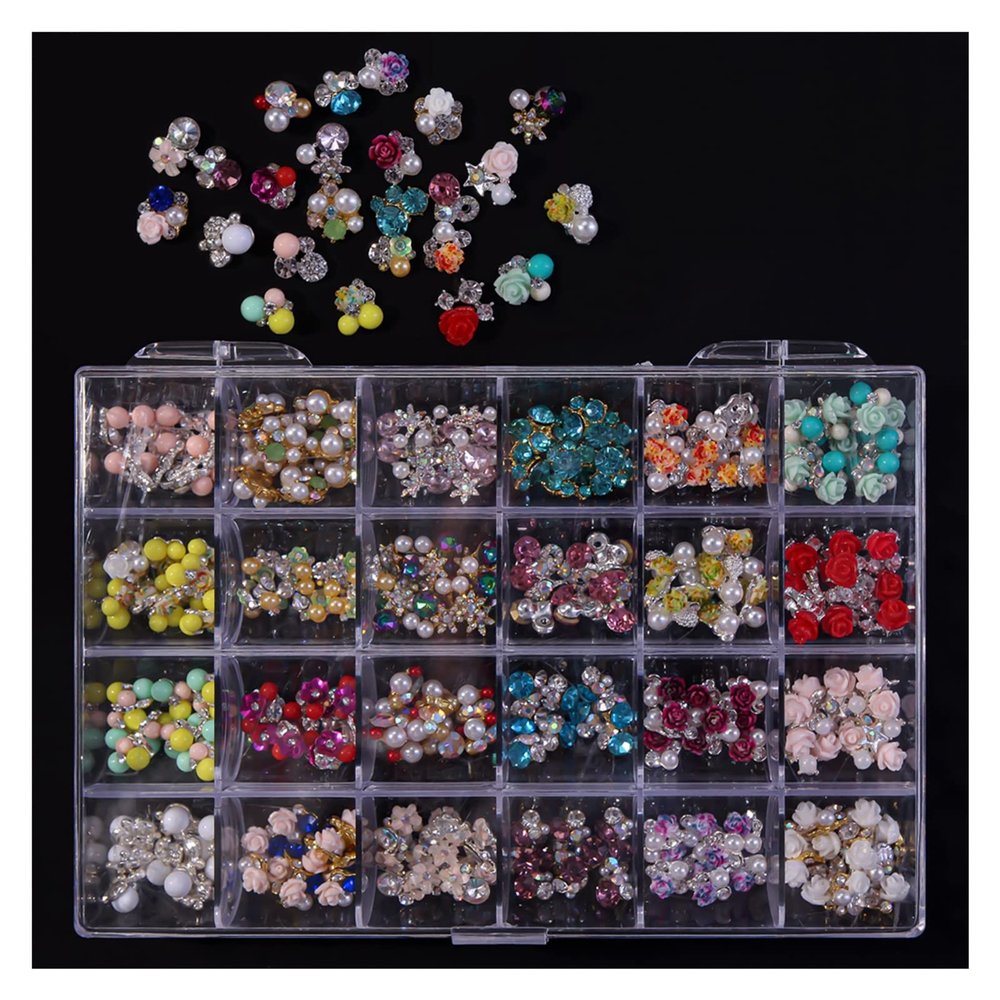yaoqijie 120/240-Piece Nail Charms with Crystal Crown and Heart Designs
