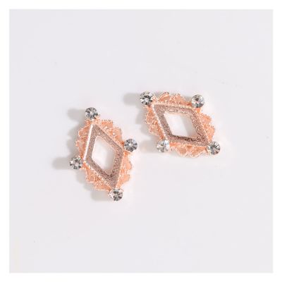 yaoqijie 100-Piece Alloy Hollow Square Nail Charms, 3D Nail Art Decorations with Crystal Pearls, Gold Nails, 1 Bag, Durable (Color: Grad Pink)