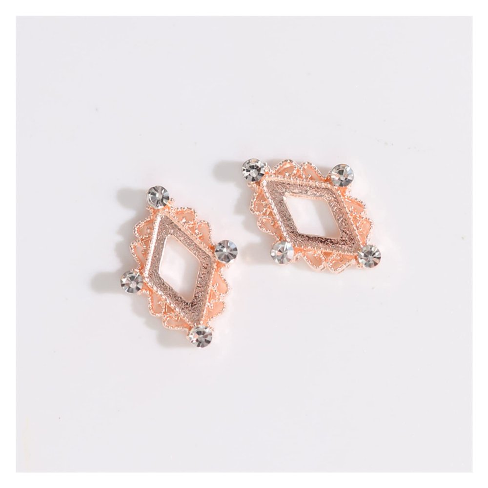 yaoqijie 100-Piece Alloy Hollow Square Nail Charms, 3D Nail Art Decorations with Crystal Pearls, Gold Nails, 1 Bag, Durable (Color: Grad Pink)