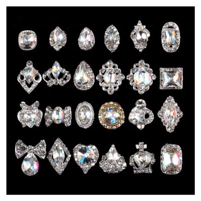 yaoqijie Durable Glitter Glass Nail Charms, Zinc Alloy, Styles 3501–3524