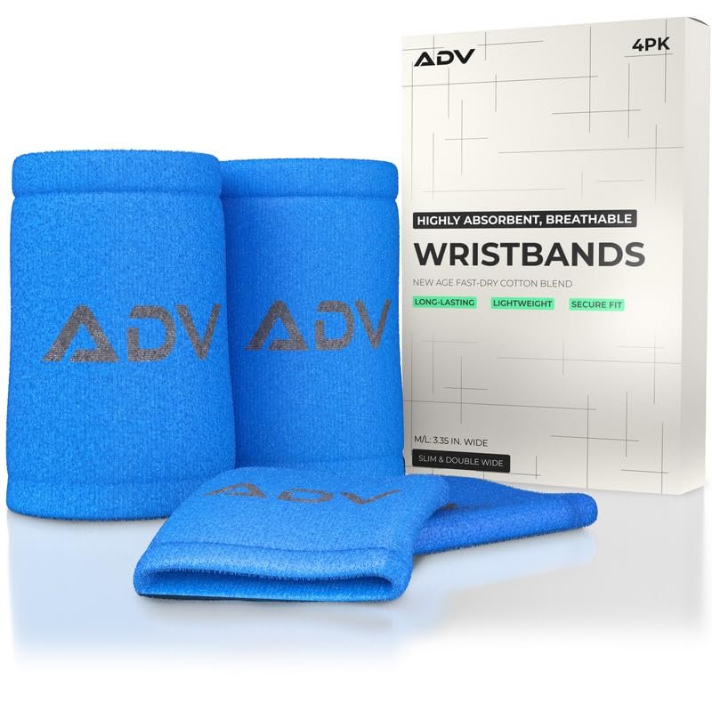 ADV Bamboo Charcoal Tennis Wristbands, Ultra-Absorbent, Slim and Comfortable, Blue