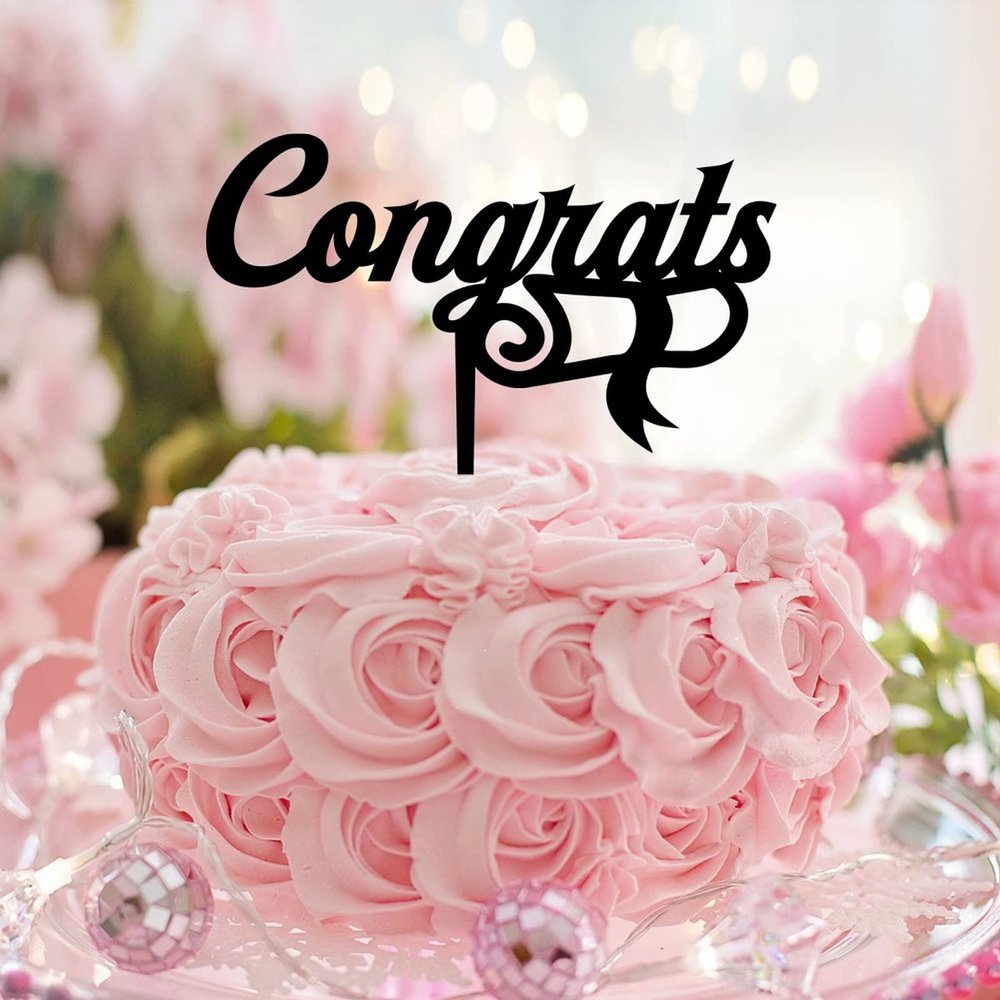Congrats Graduation Cake Topper – Black Acrylic