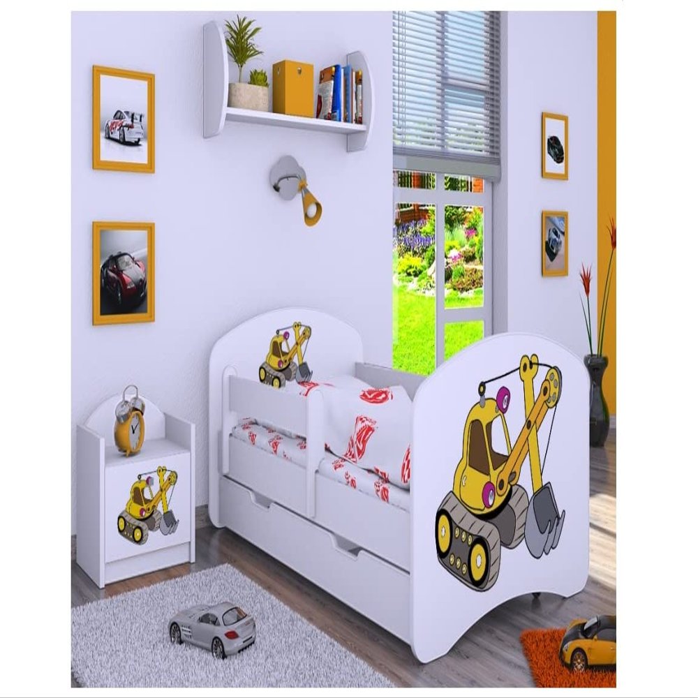 BDW Children's Bed with Mattress and Underbed Drawer, New, Excavator, 190x90