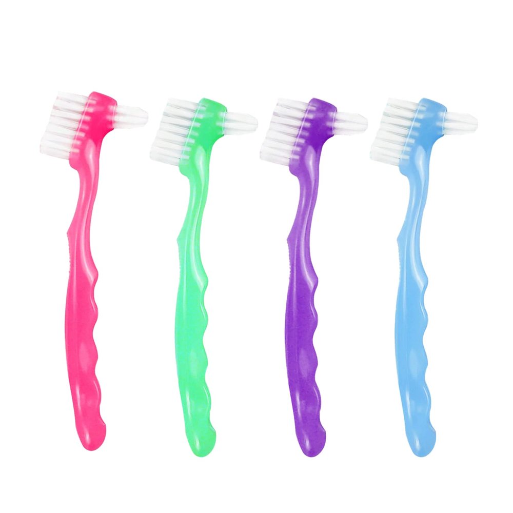 4-Piece Denture Cleaning Brush Set with Multi-Layer Bristles and Ergonomic Rubber Handle, Double-Sided Portable Brushes for Artificial Teeth (4c)