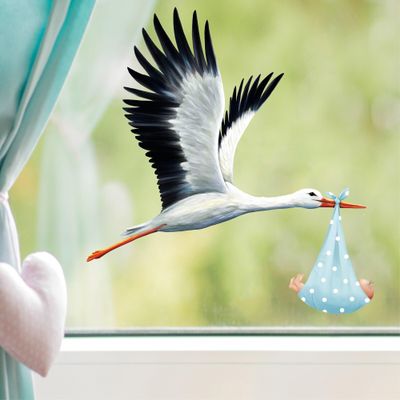 Spring Stork Baby Boy Birth Window Decal for Nursery, Easter and Spring Decor, 4th A1 Sheet