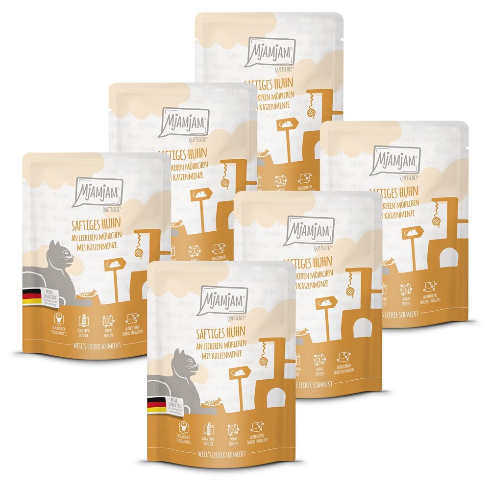 MjAMjAM - Premium Wet Cat Food - Chicken with Carrots, 6-Pack (6 x 300 g), Grain-Free