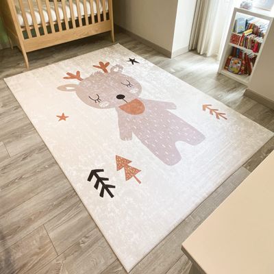 Nazar Children's Rug for Kids' Room, Dinosaur, World Map & Animal Design, Brown, 160 x 230 cm