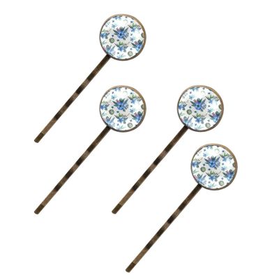 Hairpins with Blue Floral Designs, 4-Piece Set, Decorative Hair Clips for Women