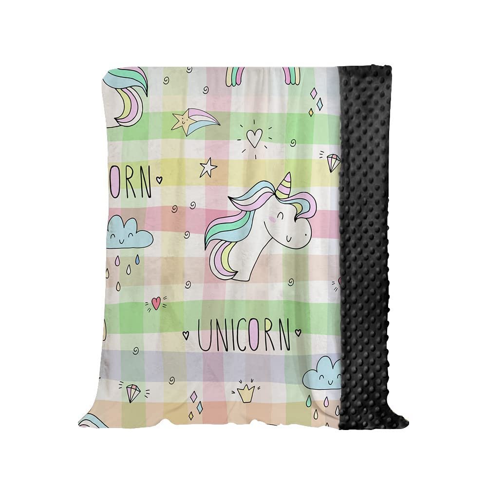 Hixingo Girls' and Boys' 3D Unicorn Minky Blanket, Iridescent, 150 x 200 cm