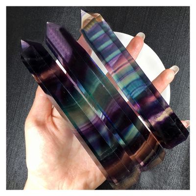 Kigauru Rough Natural Fluorite Crystal Obelisk, Multicolor Hexagonal Healing Stone, 10–11 cm, Approx. 50 g, 1 pc