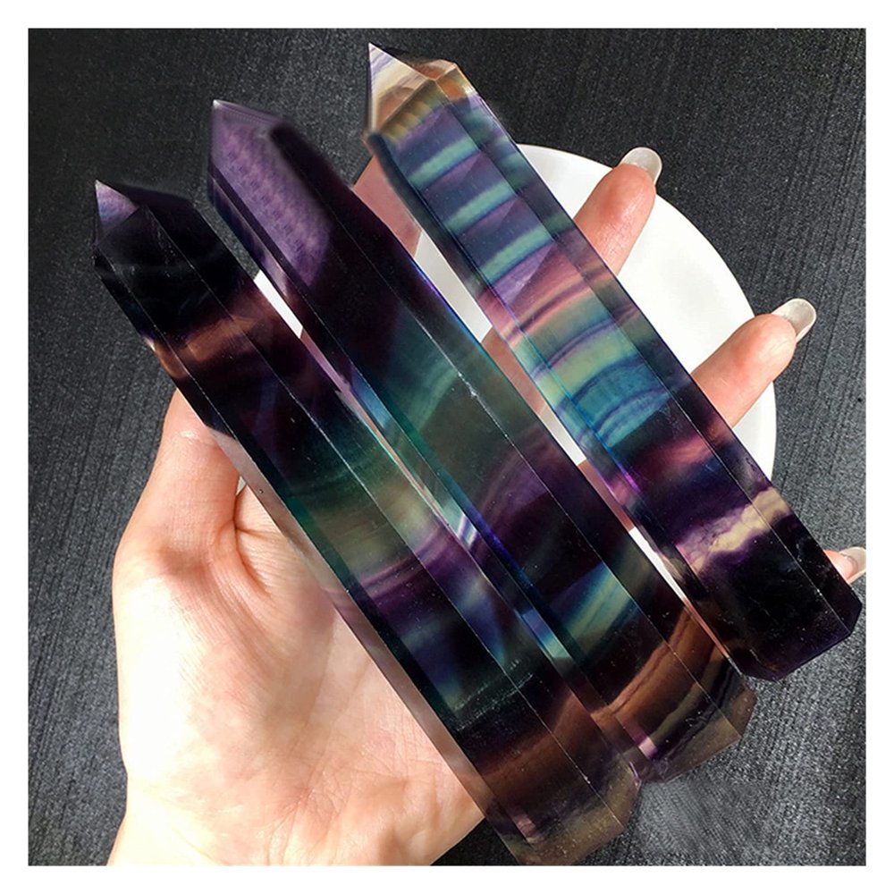 Kigauru Rough Natural Fluorite Crystal Obelisk, Multicolor Hexagonal Healing Stone, 10–11 cm, Approx. 50 g, 1 pc