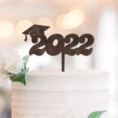 2022 Graduation Cake Topper, Wooden Brown, for College and University Graduation Parties