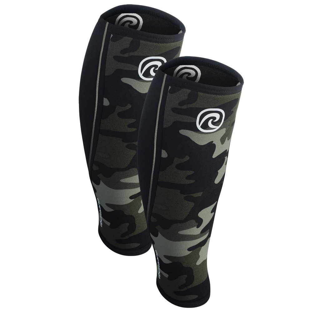 Rehband Neoprene Calf Sleeve, 1 Piece or 1 Pair, Compression Support for Calf and Shin, Shin Protection for Deadlifts, Camo, 1 Pair, Size L