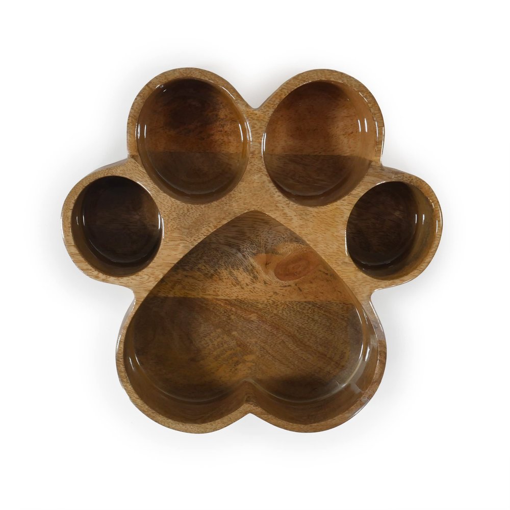 Rosewood Wooden Pet Food Bowl with Paw Print, 600 ml