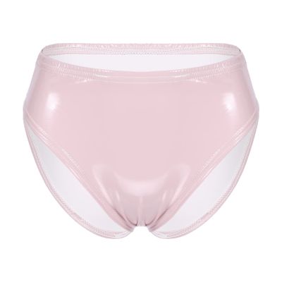 Choomomo Women's Patent Leather Open-Crotch High-Waisted Lace Panties Hot Pants, Pink, O XL