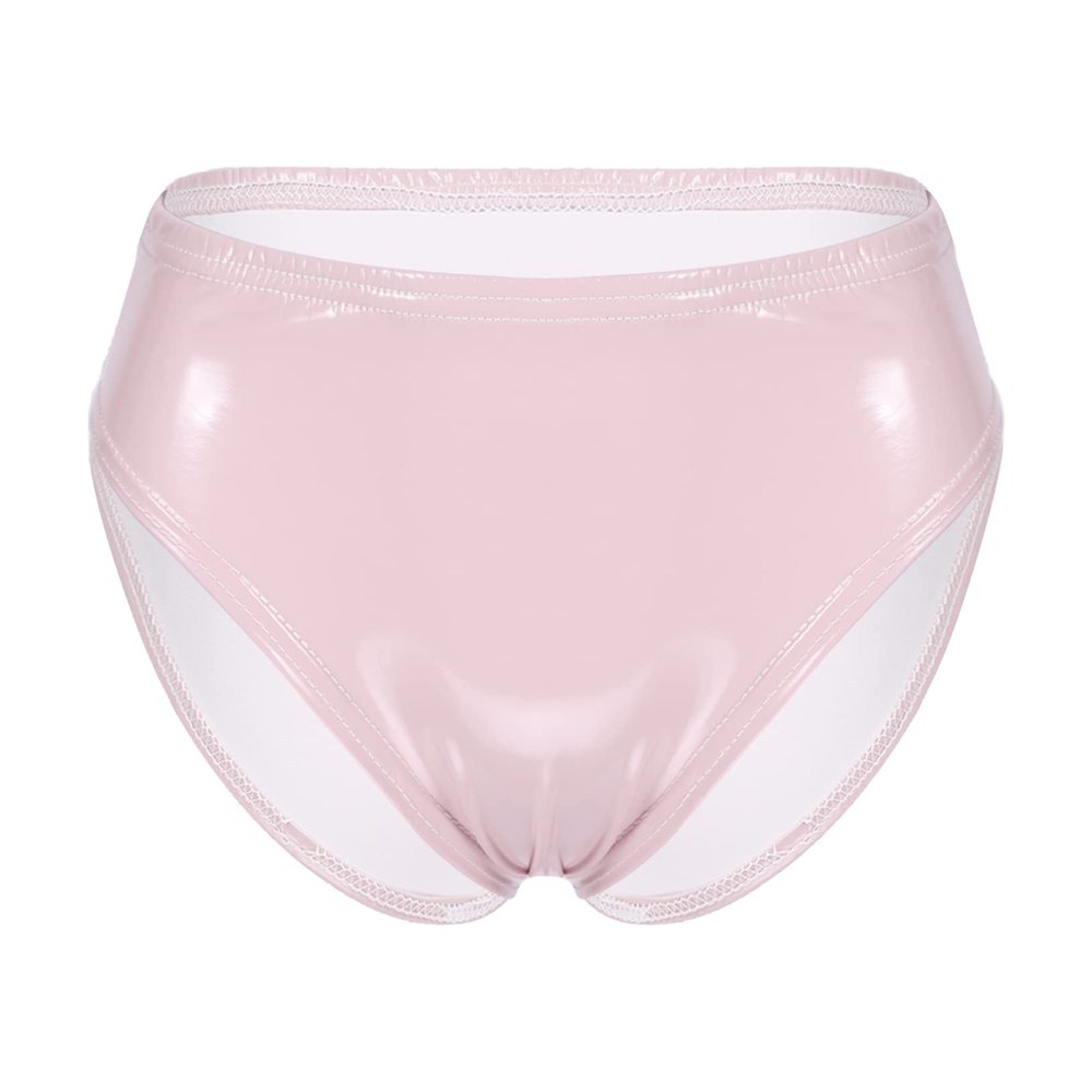 Choomomo Women's Patent Leather Open-Crotch High-Waisted Lace Panties Hot Pants, Pink, O XL