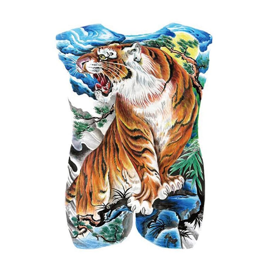JSHEN 3-Sheet Temporary Tiger Tattoos for Men and Women, Full Back, 34 x 48 cm