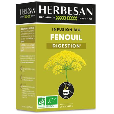 Herbesan Organic Fennel Tea for Easy Digestion, 20 Bags
