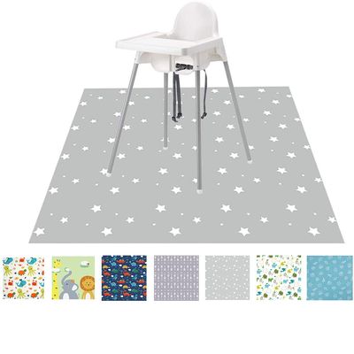FANSU Waterproof Non-Slip High Chair Floor Mat, Gray Stars, 51 x 51 in