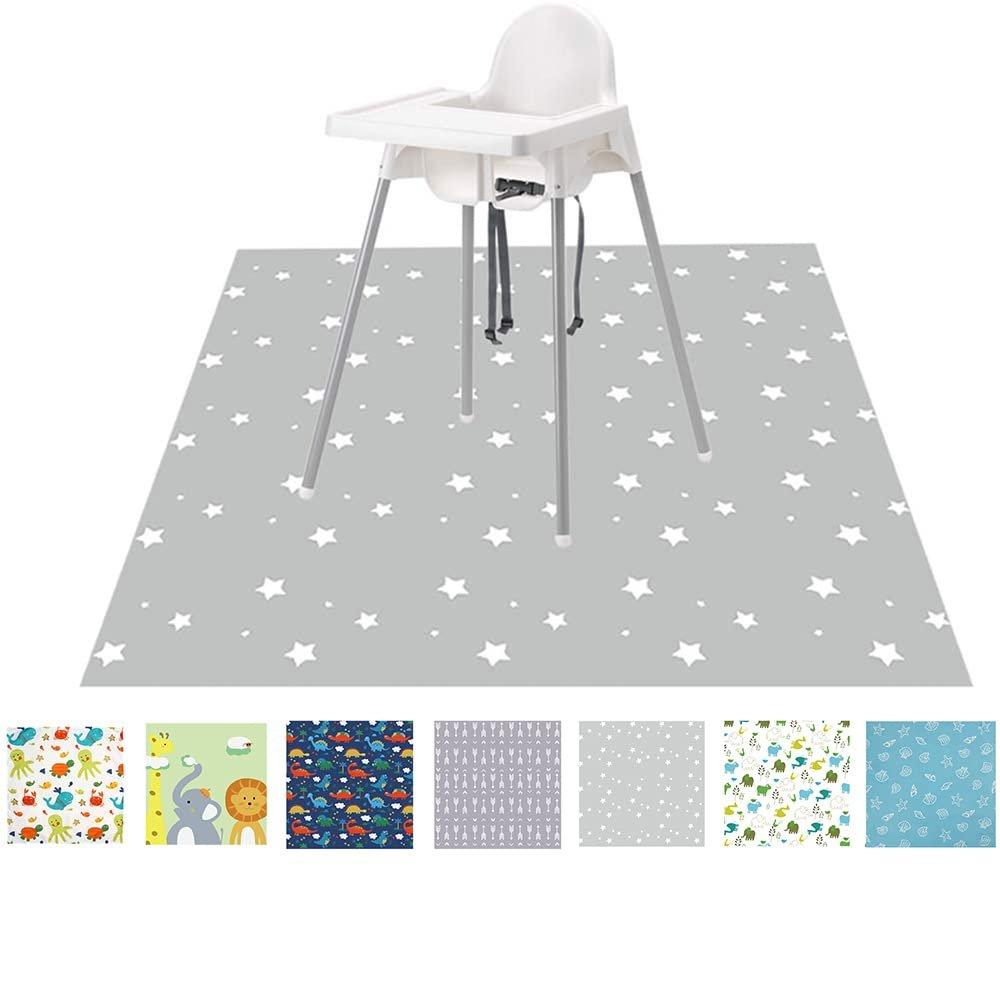 FANSU Waterproof Non-Slip High Chair Floor Mat, Gray Stars, 51 x 51 in