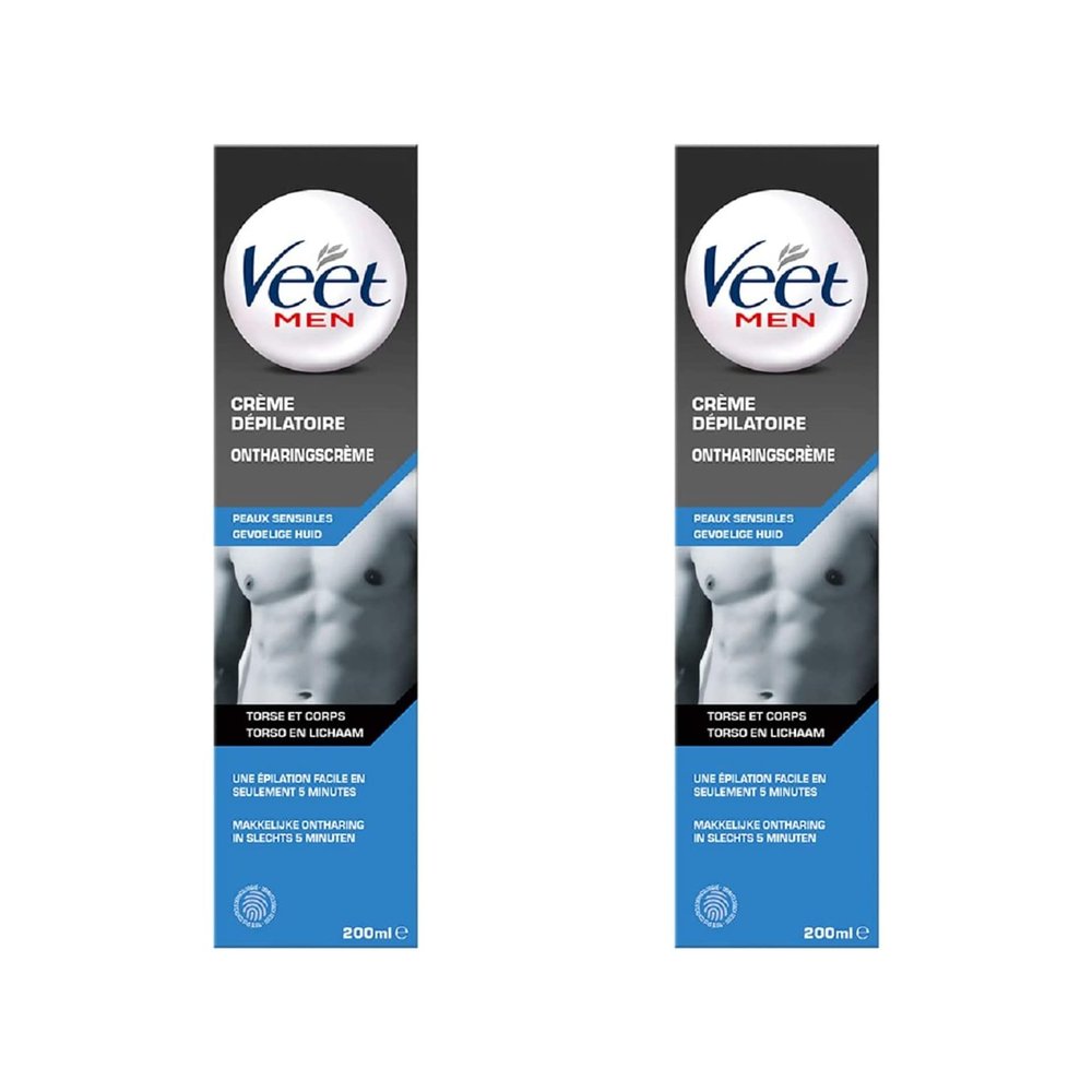 Veet Men Hair Removal Cream for Sensitive Skin, 200 ml, 2-Pack