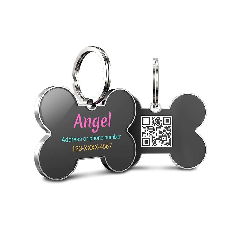 DISONTAG Personalized Dog Tag with QR Code, 28 × 42 mm, 2-Sided Bone
