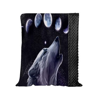Hixingo Kids' Cozy Blanket with 3D Animal Print, Soft Warm Minky Dot Blanket, Double-Sided, for Girls and Boys (100 x 150 cm, Moon Wolf)
