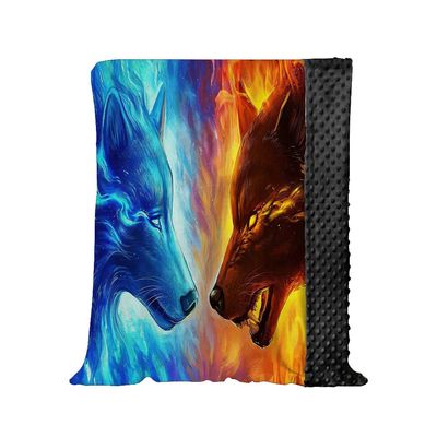 Hixingo Kids' Cozy Blanket with 3D Ice and Fire Wolf Print, 75 x 100 cm