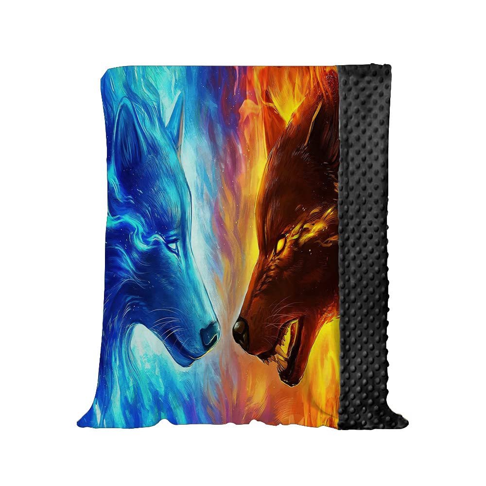 Hixingo Kids' Cozy Blanket with 3D Ice and Fire Wolf Print, 75 x 100 cm