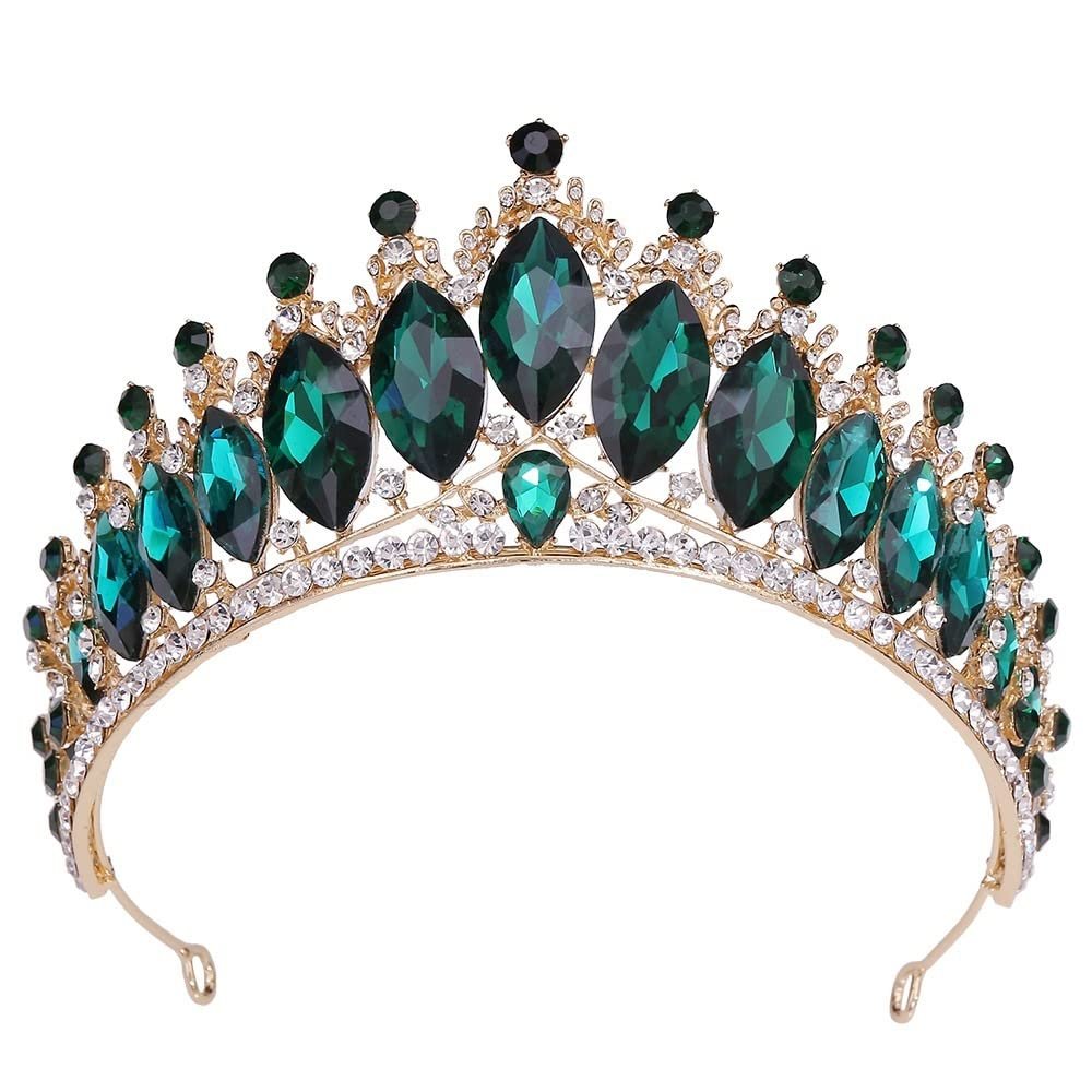 FAMoUsGoods Handmade Baroque Red Wedding Headband (Metal Color: Gold Green)