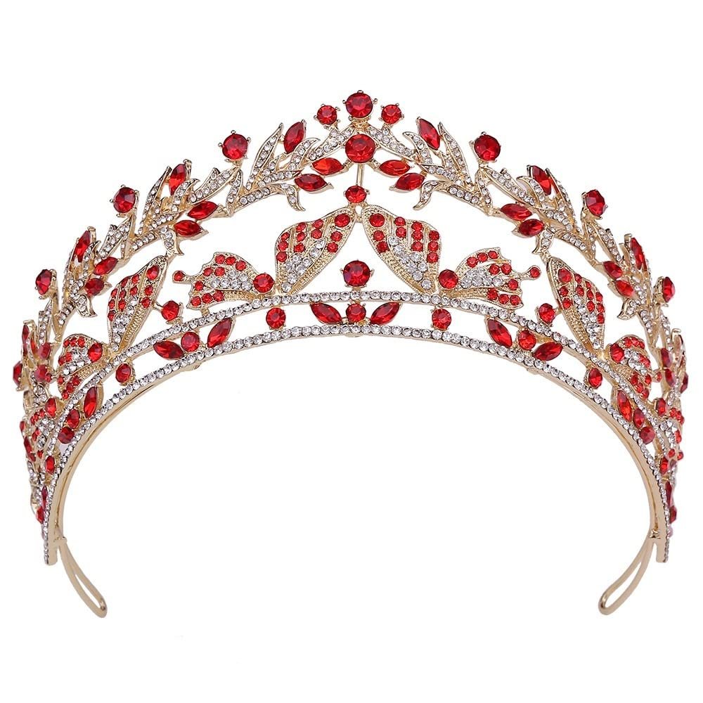 FAMoUsGoods Handmade Crystal Butterfly Tiara, Gold Red