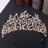 FAMoUsGoods Handmade Crystal Leaf Bridal Tiara, Gold White view 1