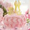 Gay Couple Wedding Cake Topper, Glitter Gold, Groom and Groom view 2