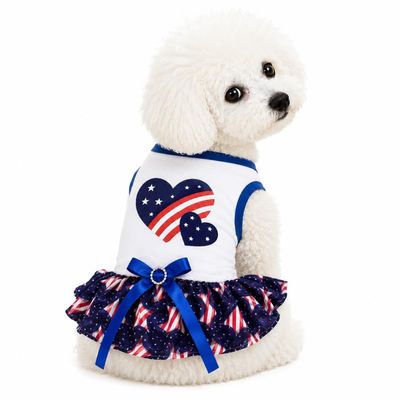 Petitebelle USA Twins Dog Dress with Heart Pattern, White/US Stars, Size S