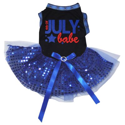 Petitebelle 4th of July Babe Puppy Dog Dress, Black/Blue, Size L