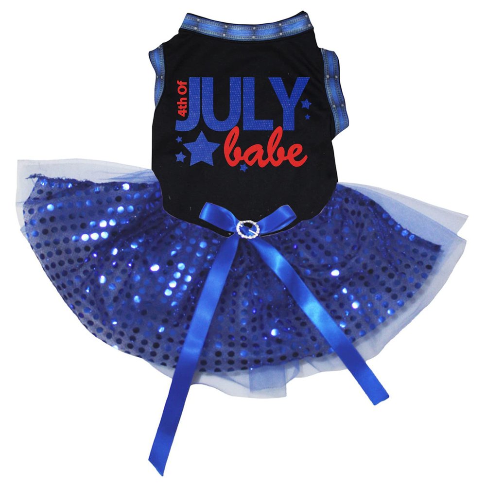Petitebelle 4th of July Babe Puppy Dog Dress, Black/Blue, Size L