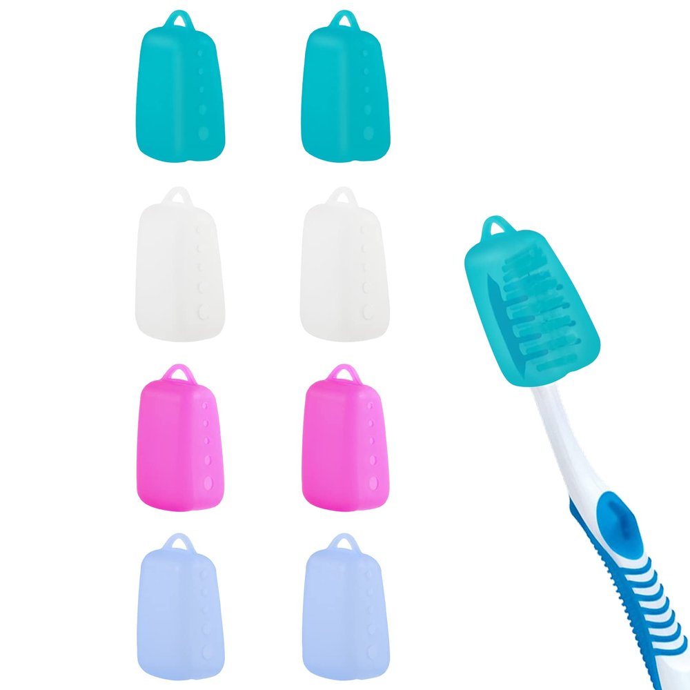 Toothbrush Protective Caps, 8-Pack, Colorful Food-Grade Silicone