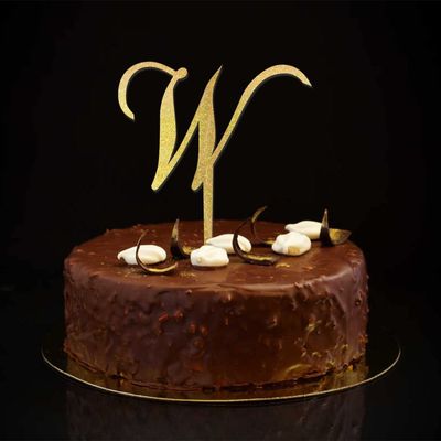 Monogram W Cake Topper, Gold Glitter Initial Letter, Rustic Floral Wreath