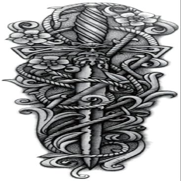 JSHEN 6 Sheets Temporary Tattoos, Full-Arm Sword and Dragon Designs, 17 x 48 cm