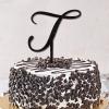 Cake Topper with Letter T, Monogram, Initial, Surname and Botanical Wreath view 2