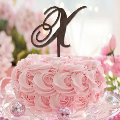 Initial X Cake Topper, Brown Wood Botanical Wreath