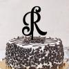 Monogram R Cake Topper, Black Acrylic, Customizable Initial view 2