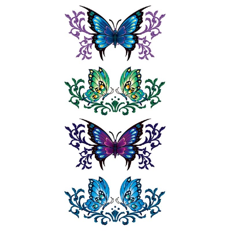 JSHEN 7 Sheets Temporary Tattoos, Black-and-White Art Patterns and Colorful Butterflies, 9 x 19 cm