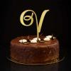 V Initial Letter Cake Topper, Gold Glitter Monogram, Botanical Wreath, Personalized, 26 Letters view 1