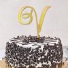 V Initial Letter Cake Topper, Gold Glitter Monogram, Botanical Wreath, Personalized, 26 Letters view 2