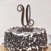 Cake Topper with Initial U, Brown Wood, Personalized view 2