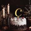 Personalized Gold Glitter Letter C Cake Topper with Retro Laurel Wreath view 3